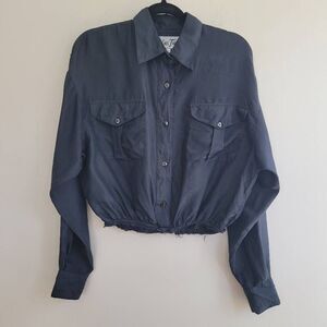 Vintage 90s 100% silk black bomber jacket raw hem pockets‎ grunge goth retro